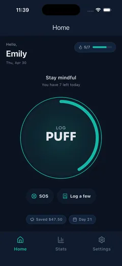 LessPuffs app - Daily target view